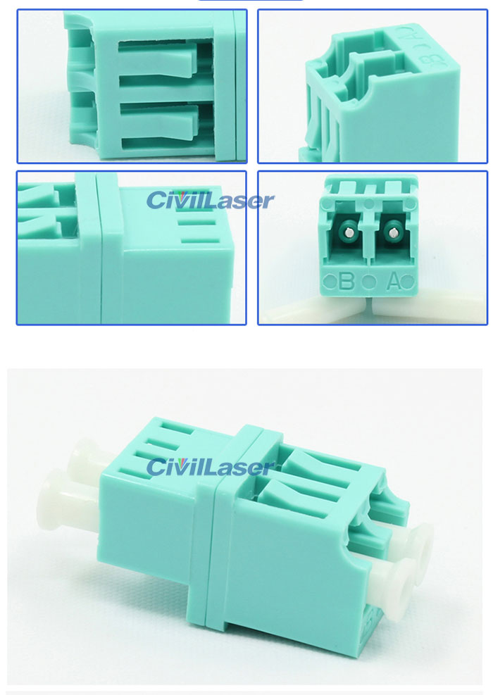 Cyan LC Mulyimode Double Core Plastic Fiber Optic Adapter